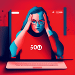 DALL-E Prompt: A visibly frustrated person sitting in front of a computer screen displaying the error message Temporary Error 500 on a Gmail login page, with a large red X symbol overlaid on the scree