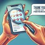 A hand holding a magnifying glass over a smartphone displaying a Google Business Profile with five star reviews and a text bubble saying Thank you for your feedback!