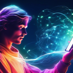 Create an image depicting a glowing, ethereal link made of light, hovering in front of a user holding a smartphone or tablet. The background should be a blend of colorful, futuristic digital landscape