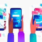 DALL-E Prompt: A digital illustration showing two smartphones side by side, each displaying a different PayPal account login screen, with a person's hands holding the phones against a white background
