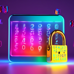 DALL-E prompt: A series of colorful 3D phone numbers floating in a digital realm, with a glowing padlock symbol in the foreground, representing the concept of free phone numbers used for secure online