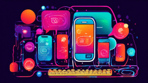 DALL-E Prompt:nA colorful illustration depicting various communication methods, including a smartphone with messaging bubbles, a vintage telephone, and a laptop with voice waveforms, all connected by