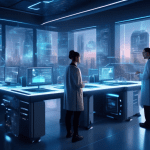 A futuristic scene showcasing advanced language models in 2023: sleek, glowing servers housed in a high-tech lab, holographic interfaces displaying vast data streams and neural networks, a diverse tea