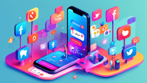 Create an illustration showing a vibrant social media landscape. In the center, there is a smartphone screen displaying an alternative social media link service with a sleek, user-friendly interface.