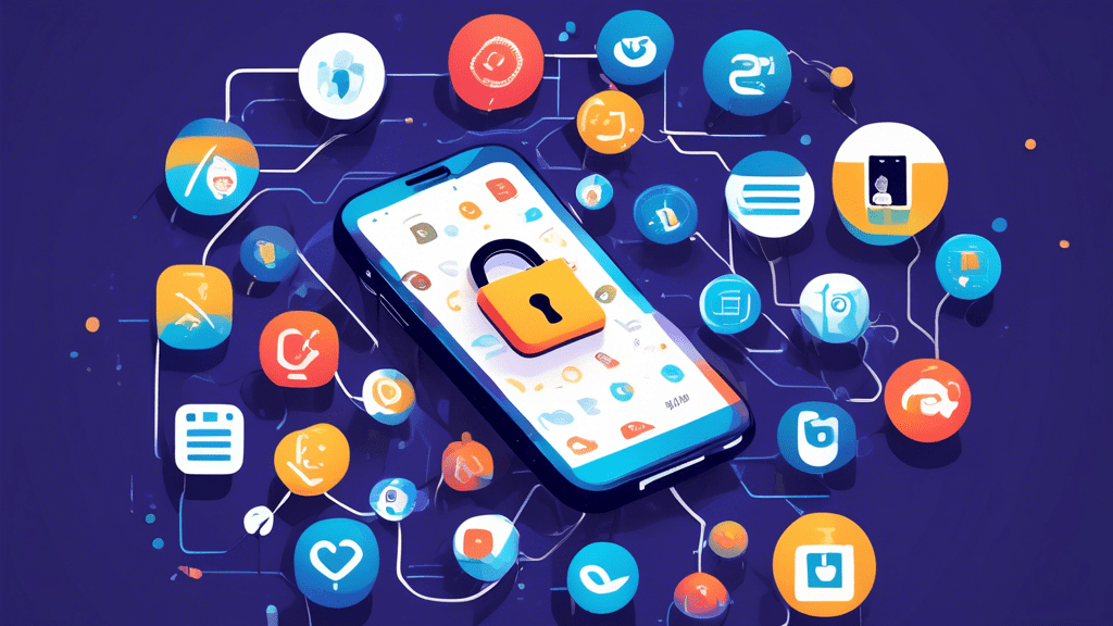 Create an illustration featuring a collection of popular mobile apps designed for obtaining free phone numbers for verification. Each app should be depicted as an icon on a smartphone screen, with a d
