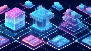A detailed digital illustration featuring a variety of popular cloud and on-premise servers. Each server is creatively labeled with futuristic holographic tags like 'AWS,' 'Google Cloud,' 'Azure,' 'IB