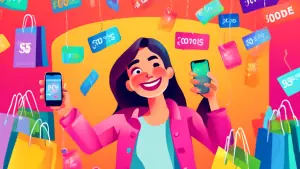 Here is a DALL-E prompt for an image that relates to the article title Top Tips for Finding the Best Coupon Codes:nnA colorful digital illustration depicting a person happily holding up a smartphone d