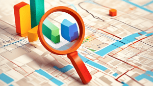 A magnifying glass hovering over a Google Maps location pin with a small UTM tag attached to it and analytical charts in the background.