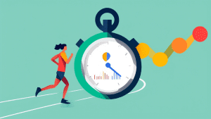 A stopwatch with the Google Analytics logo inside of it, timing a runner on a track