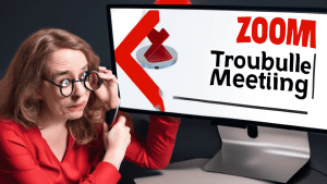 A DALL-E prompt for an image relating to the article Troubleshooting Zoom: How to Fix an Invalid Meeting ID Error:nnA frustrated person sitting in front of a computer screen displaying a large red X o