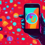 DALL-E Prompt:nA hand holding a mobile phone with a speech bubble containing a dollar sign, against a background of colorful, floating text messages and Twilio's red logo.