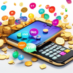 DALL-E Prompt: A 3D illustration of a smartphone displaying a text message conversation, with multiple colorful speech bubbles emerging from the screen, and various gold coins, dollar bills, and a cal
