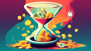 A funnel with an hourglass inside of it and a clock ticking down on top, with money flowing into the bottom.