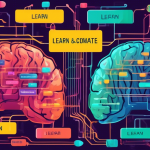 A flowchart connecting human brains with computer chips, labeled with words like learn and automate
