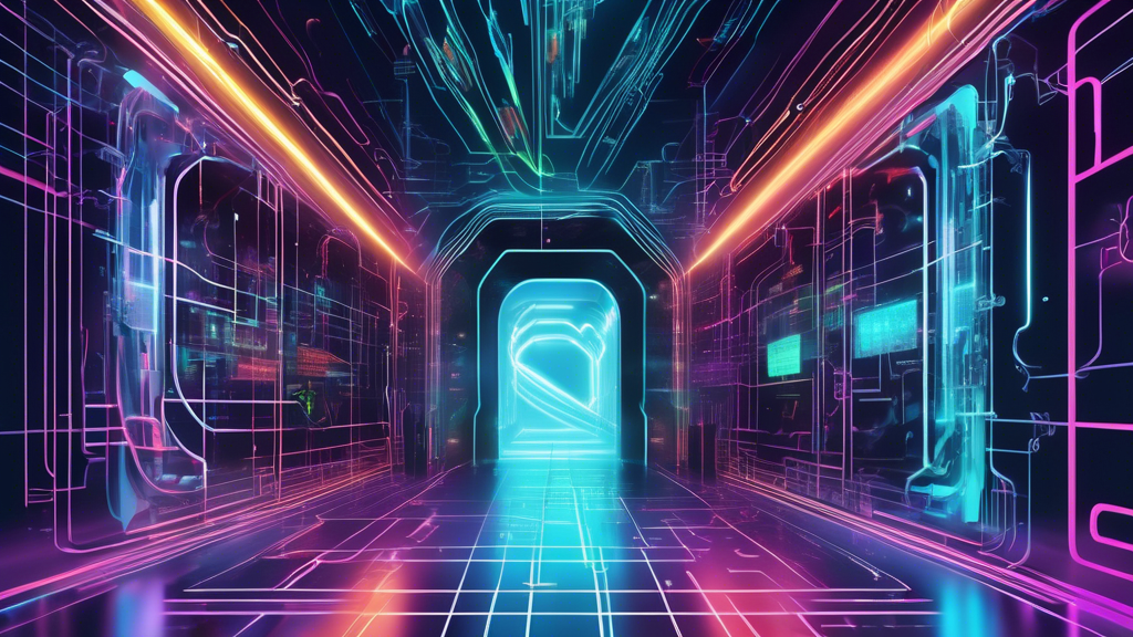 A digital illustration of data flowing through a futuristic gateway, labeled NMI with circuits and wires visible inside.