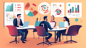 Create an image that illustrates the concept of value-based pricing models. Show a business meeting scene where executives are analyzing customer data and graphs. They are around a modern conference t
