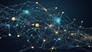 Create a detailed and futuristic illustration of a large language model (LLM) processing data streams, with Amazon's branding subtly integrated. The LLM should be depicted as a complex, glowing neural