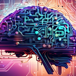 Create a detailed and vibrant digital illustration of a futuristic AI brain with various interconnected nodes and circuits, representing the inner workings of a large language model (LLM). Surround th
