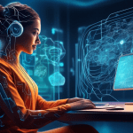 Create a detailed illustration of a sophisticated language model behind a virtual assistant resembling Amazon Q, featuring interconnected neural networks, data flow, and abstract representations of ma