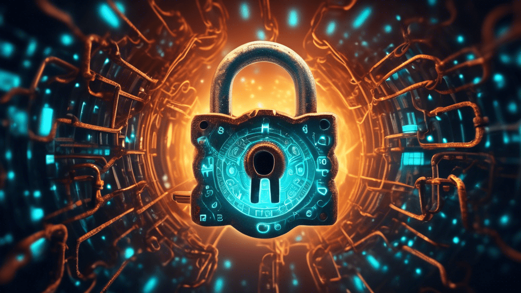 A rusty key unlocking a futuristic padlock made of code, with glowing APIs swirling around it.