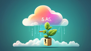 A key unlocking a plant growing out of a cloud labeled SaaS