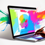 A hand coming out of a computer screen holding a paintbrush updating a blurry silhouette Google profile picture with bright colorful paint.