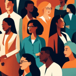 Create an illustration featuring a diverse group of people considering pursuing an LLM degree. Include individuals from different professional backgrounds such as a lawyer, an international student, a