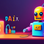 A colorful and friendly robot plugging a giant, glowing Wix logo into a power outlet with the words API Essentials displayed on a monitor.