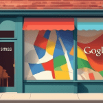 A storefront window with the Google Maps pin logo and text that reads Your Business Name - Website reflecting on the glass.