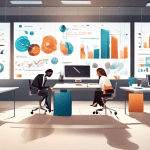 Create an image that depicts a modern office setting where employees are efficiently collaborating using state-of-the-art technology. Show a sleek, organized workspace with happy, productive workers e