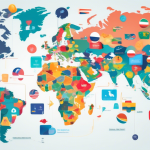 Create an image of a world map with various countries highlighted, representing those that use Stripe for online payments. Incorporate icons like credit cards, smartphones, and online shopping carts o