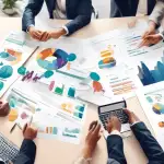 Create an image that illustrates the concept of building customer value. Include a diverse group of business professionals collaborating around a conference table filled with charts, graphs, and strat