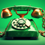A vintage rotary phone tangled in a chain with a green check mark floating above it.