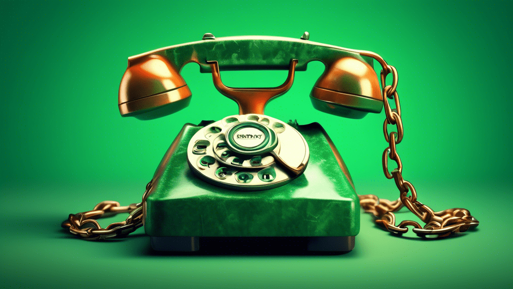 A vintage rotary phone tangled in a chain with a green check mark floating above it.