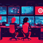 Create a vibrant and modern digital illustration of a person sitting at a desk, surrounded by multiple computer monitors displaying the Twilio Console dashboard. Include elements like coding snippets,