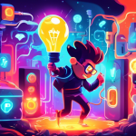 Create an image illustrating a whimsical and energizing scene of a character plugging into a glowing power socket labeled Power-Up. The background should resemble a high-tech landscape with elements o
