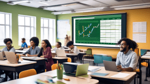 Create a detailed and visually appealing image of a classroom setting where a diverse group of students is attentively learning about spreadsheet basics. The instructor is explaining concepts on a lar