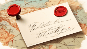 A vintage envelope with a red wax seal, addressed to Twilio in elegant calligraphy, floating above a blurry map of interconnected global networks.
