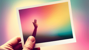 A hand reaching out to touch a polaroid photo of a blurry, fleeting moment.