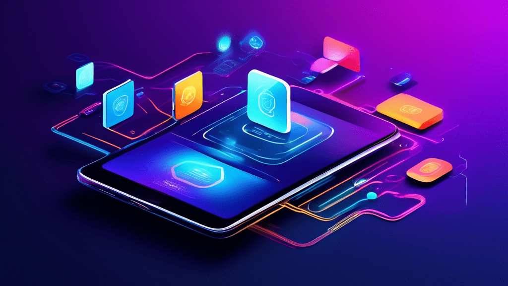 Create an illustration of a sleek, futuristic digital card that serves as a universal sign-on tool, seamlessly connecting diverse devices - from smartphones and laptops to smart home systems. The visu