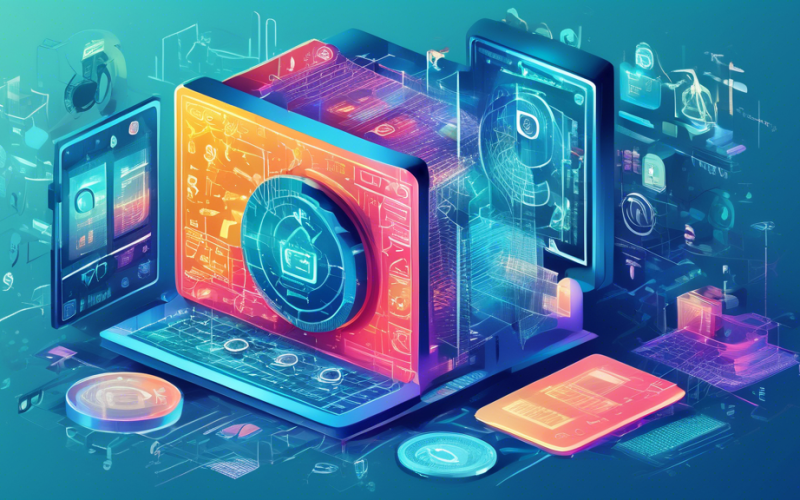 Create a detailed illustration of a high-security digital vault with layers of encryption, biometric scans, and two-factor authentication, surrounded by sy